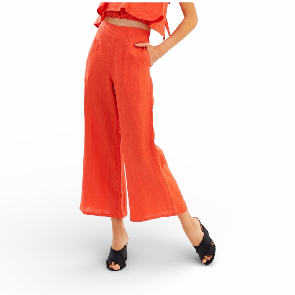 NWT Faithfull the Brand Tomas 100% Linen Wide Leg Crop Pants Tangerine Size 6